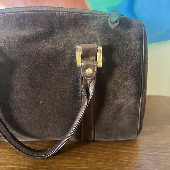 Vintage 80s Susan Gail Brown Leather Satchel Purse With Gold Hardware - Picture 5 of 6